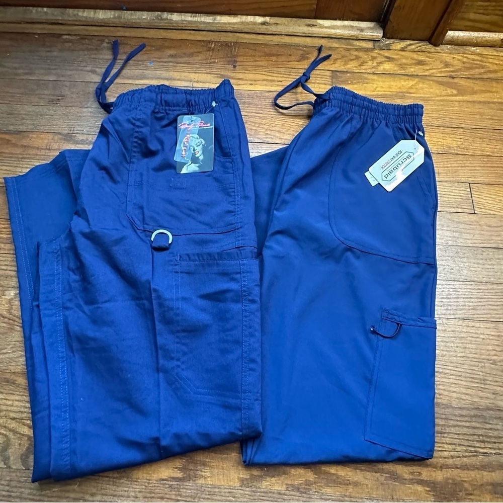 NWT Bundle of Size Large Navy Blue Scrub Bottoms Pants Lot Of 2